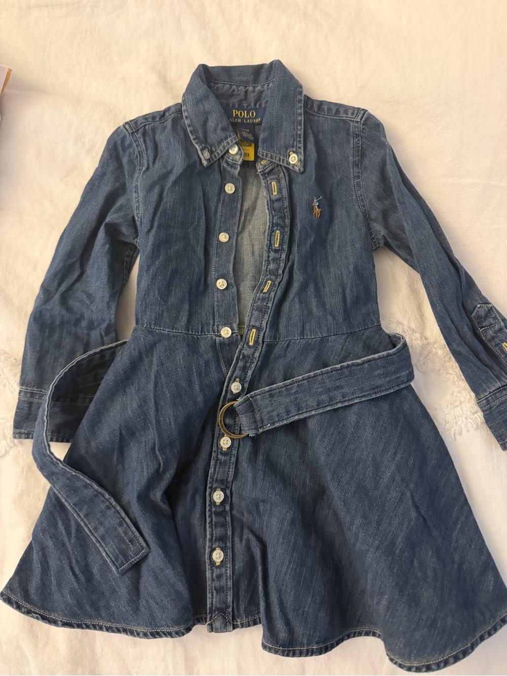 Polo by Ralph Lauren Girls' Blue Denim Belted Shirt Dress